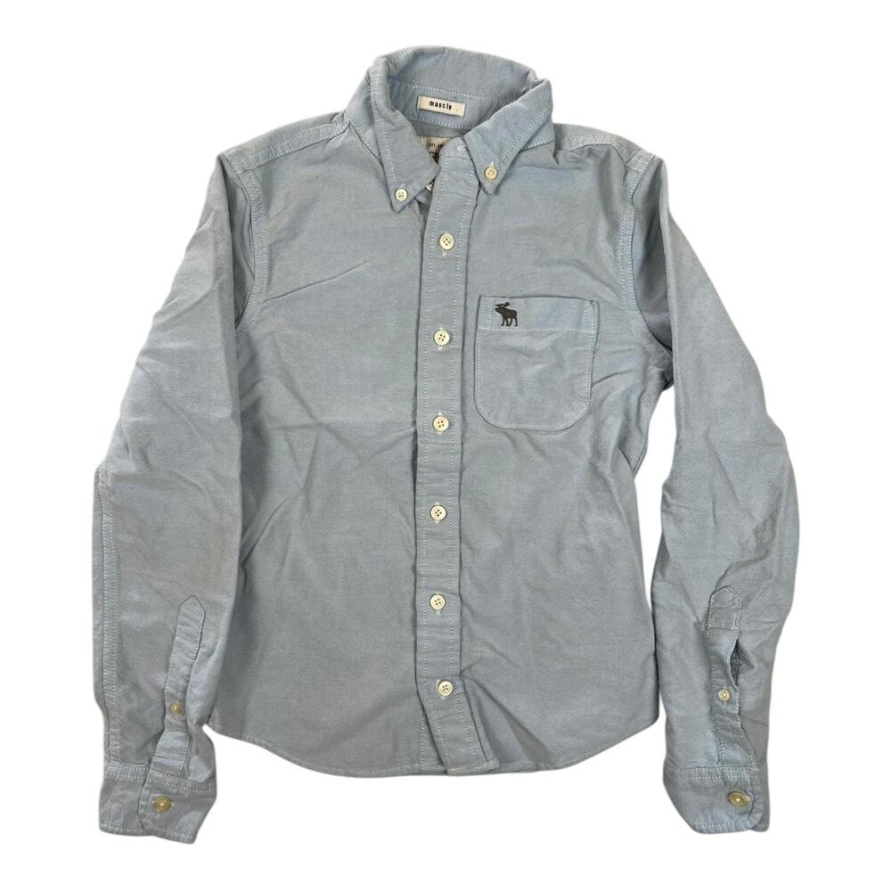Abercrombie Kids Shirt Boys M Blue Chambray Button Down Long Sleeve Moose Logo